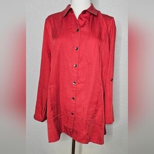 Soft Surroundings Red A-Line Tunic Top 100% Tencel Roll Tab Sleeves P XLarge